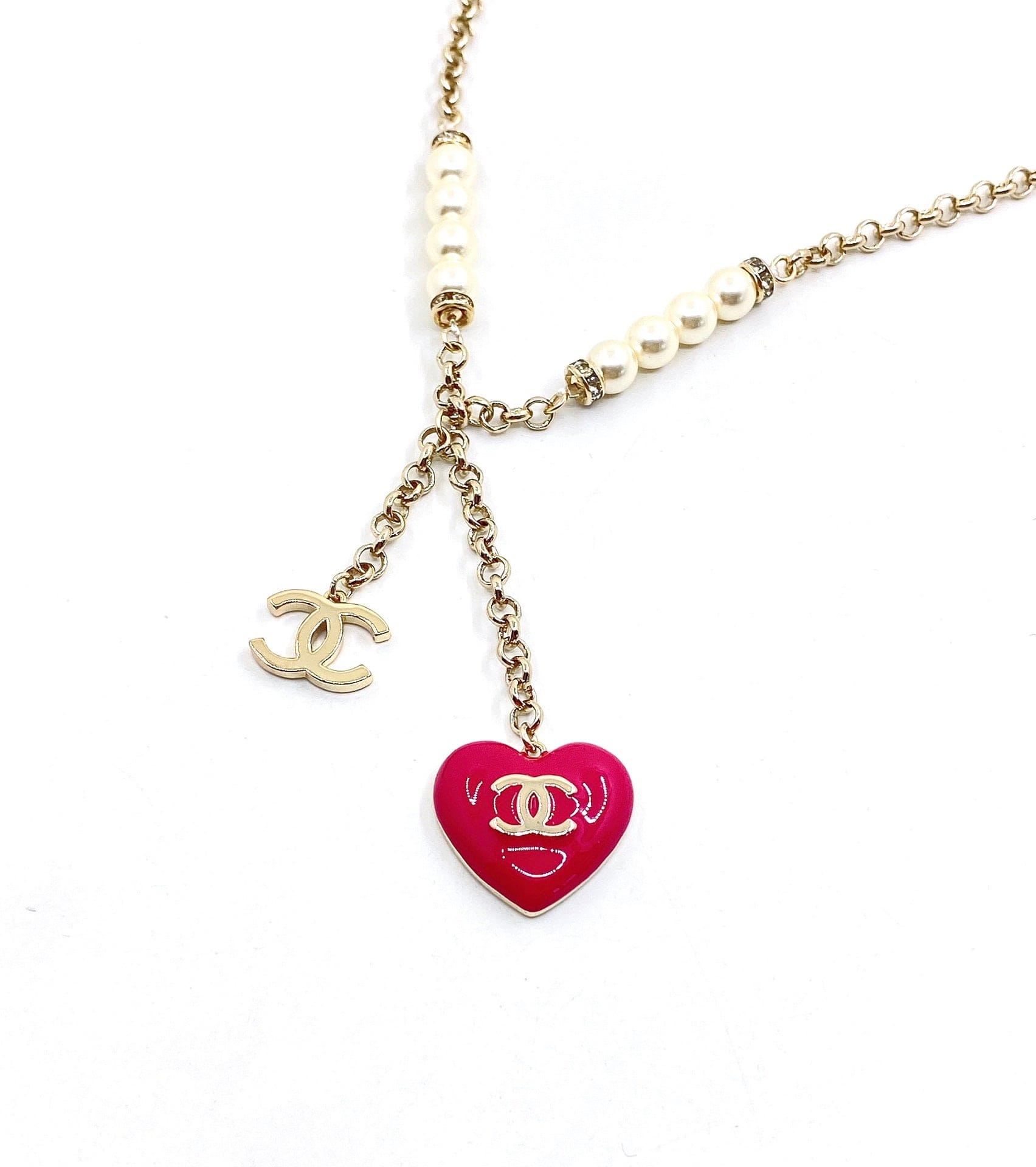18K  Chanel Pink Heart Diamonds Necklace