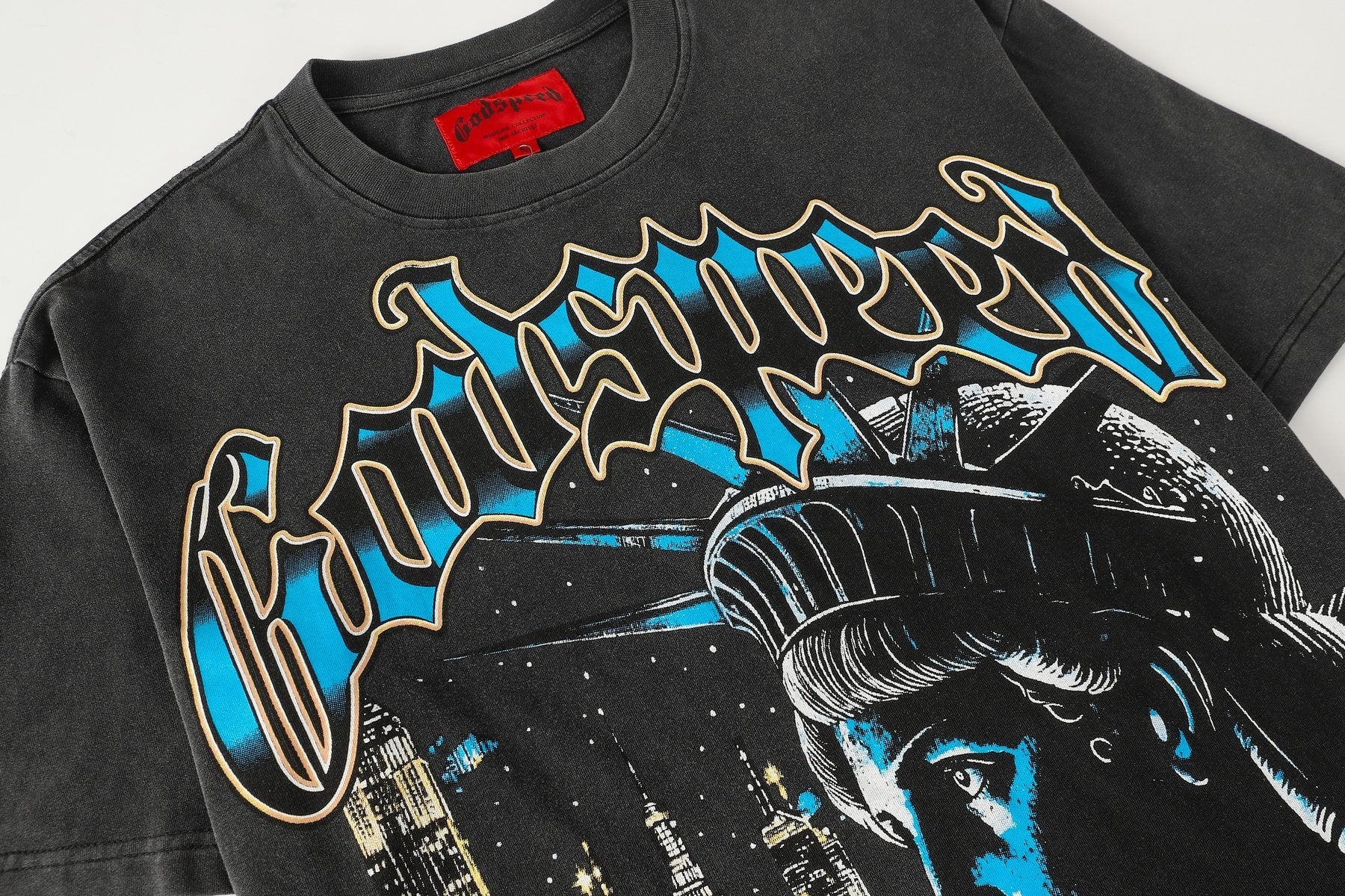 Godspeed Scary Nights Statue of Liberty Graphic T-Shirt — detail