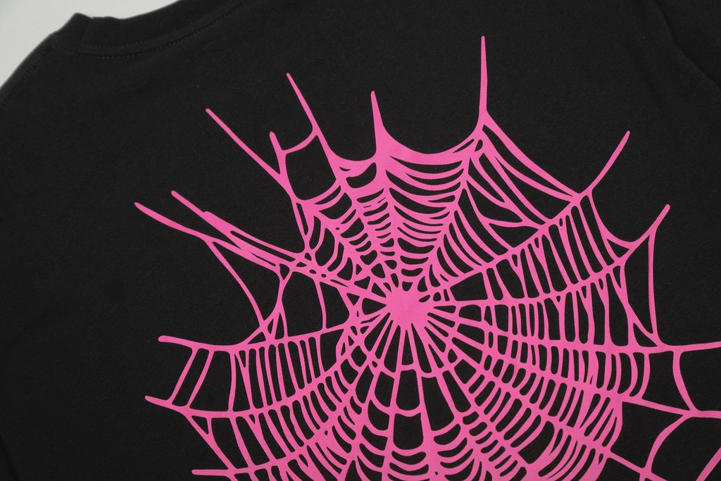Sp5der Pink Spiderweb Graphic Short-Sleeve T-Shirt — detail