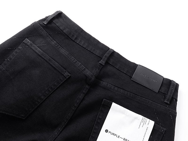 Purple Brand Black Rhinestone Stripe Flared Jeans — detail