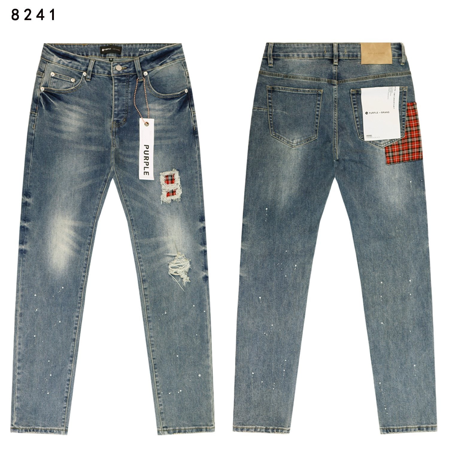 Purple Brand P001 Washed Blue Distressed Patch Jeans — hero