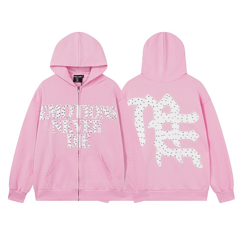 MIXED EMOTION Pink Rhinestone Zip Hoodie — hero