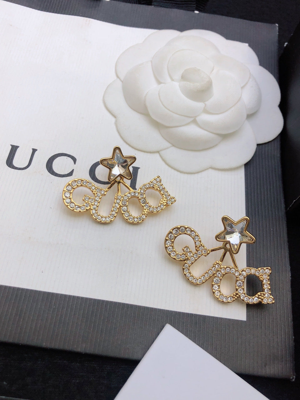 18K Double Gucci Script Star Earrings