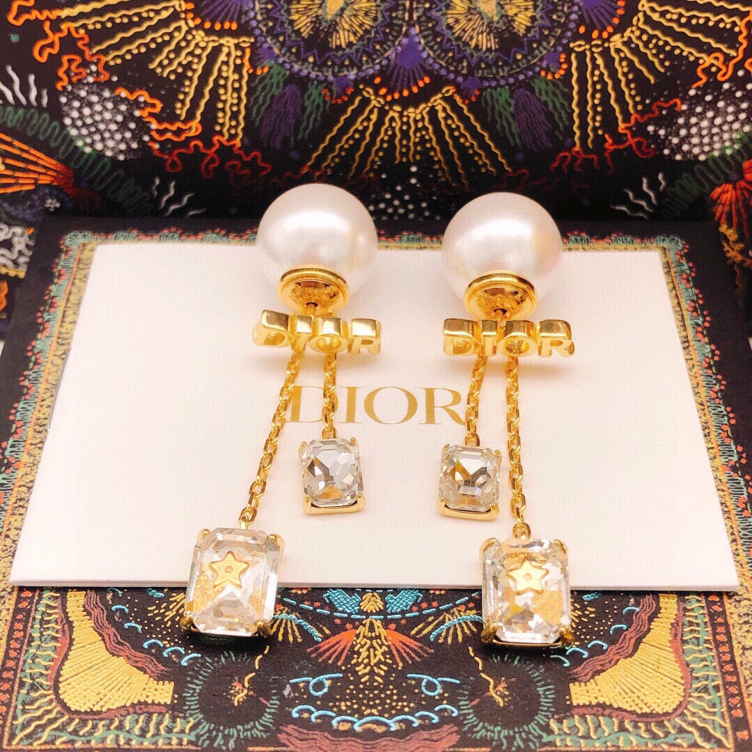 18K Dior Tassel Crystal Star Earrings
