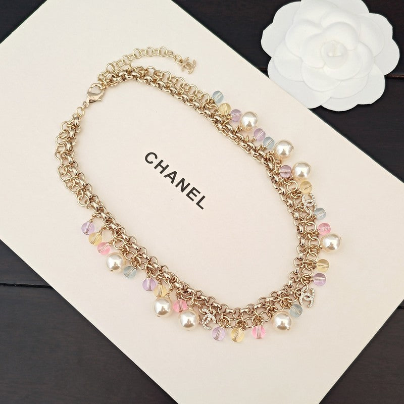 18K  Chanel Pink Crystal Chain Links Necklace