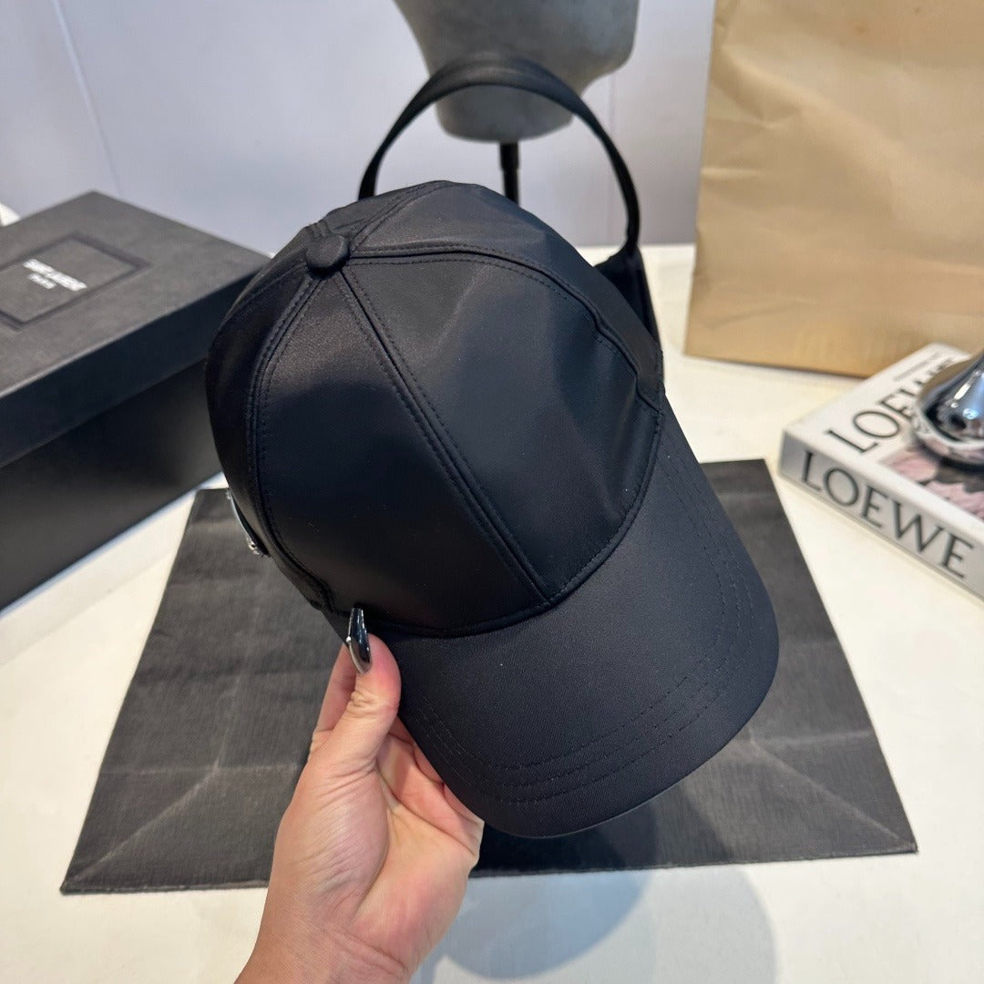 Nylon Baseball Cap with Metal Plaque — Black
