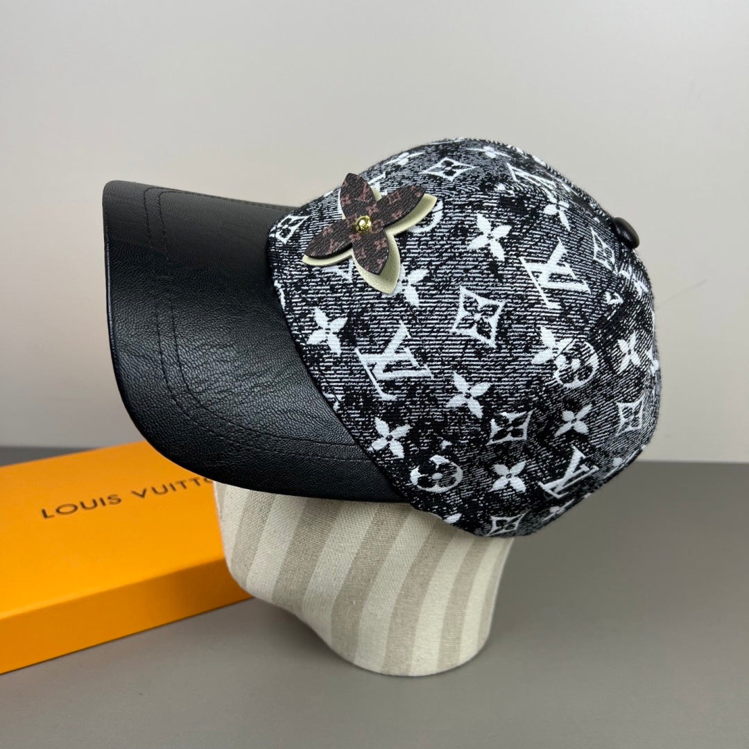 Monogram Print Baseball Cap with Flower Accent